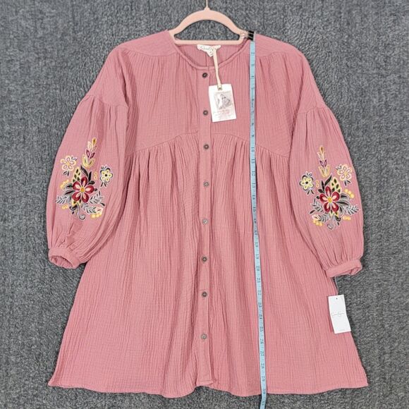Jessica Simpson Dress Girls M Dusty Rose Boho Long Embroidered Balloon Sleeves - Picture 3 of 13